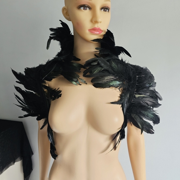 Gothic Feather Shrug Shawl Shoulder Wrap Cape Victorian Collar - Picture 4 of 10